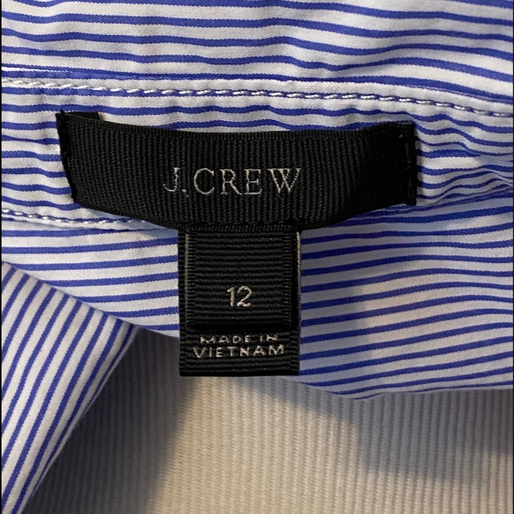 J. Crew Blue White Pinstripe Cap-Sleeve Button Shirt - Picture 11 of 15